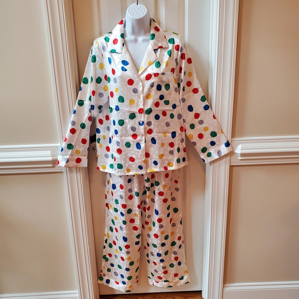 YiNi LuLu - Colorful Polka Dot Pajama Set - 2pc Satin Sleepwear - Size Small